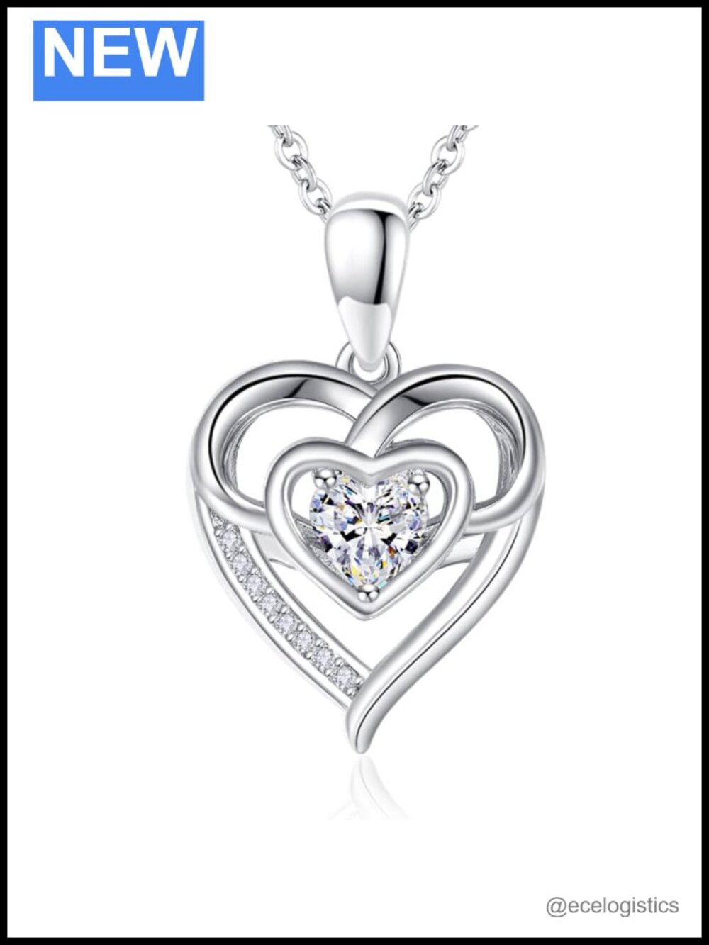 18K White Gold Plated Infinity Heart Necklace 5A Cubic Zirconia Adjustable Chain